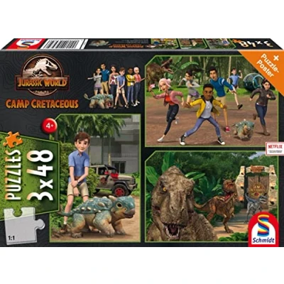 Imagen de Schmidt Spiele Jurassic World, Nuevas, Aventuras en Isla Nublar, 3 x 48 Piezas Puzzle Infantil, impresión Animal, Multicolor (56434)