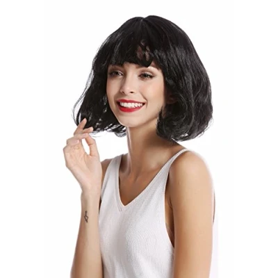 Imagen de WIG ME UP 90793 ZA103 Peluca Mujer Halloween Carnaval Bob Corto Liso Flequillo Negro