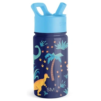 Imagen de Simple Modern Botella Agua Niños con Pajita Térmica Acero Inoxidable Aislado Reutilizable para y Niñas Summit 415ml Jurassic Jungle