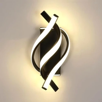 Imagen de Comely Aplique Pared Interior LED 22W 2500LM, Negro Diseño Curvo Lámpara de Moderna, Lampara Interio Para Salón, Escalera, Pasillo, Luz Neutra 4500K
