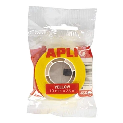 Imagen de APLI 12274 cinta adhesiva de polipropileno color amarillo, vinilo con acabado radiante medida 19 mm x 33 m