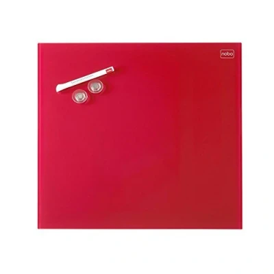 Imagen de Nobo Pizarra Blanca Pequeña Magnética, Limpiado en Seco, Sin Marco, Sistema de Montaje Pared Oculto, Incluye Rotulador e Imanes, Rojo, 450 x mm, 1903955