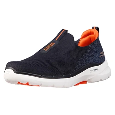 Imagen de Skechers Gowalk 6 Stretch Fit Slip On Athletic Performance Walking Shoe, Zapatillas para Caminar Hombre, Azul Marino y Naranja, 46 EU X Ancho