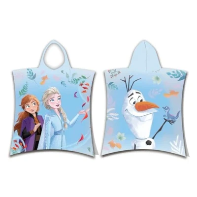 Imagen de Disney Poncho infantil con capucha, diseño de Anna, Elsa y Olaf, otoño, hojas, magia magia, 50 x 115 cm, 100% algodón, azul