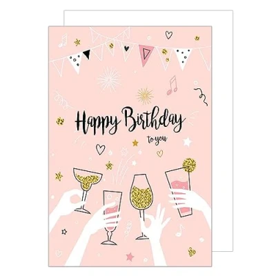 Imagen de Edition Seidel Premium XXL Maxi tarjeta de felicitación cumpleaños con sobre, formato DIN A4, cumpleaños, Billet Happy Birthday to you hombre, mujer, champán rosa