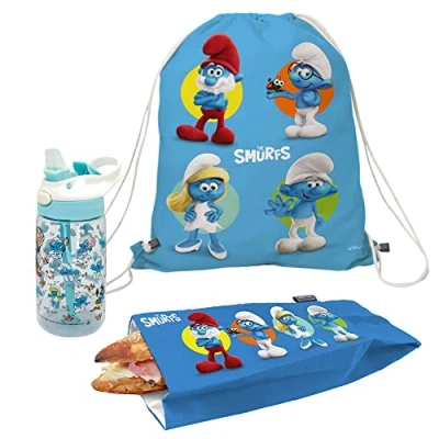 Imagen de NERTHUS FIH 1071 Set Mochila + Bolsa Bocadillo Botella Tritan Pitufos