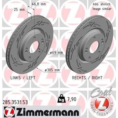Imagen de ZIMMERMANN 285.3531.53 Disco de freno 305 25 7/5 5 114 ventilación interna, ranurado revestido HYUNDAI: i30 III Hatchback, Tucson, Familiar