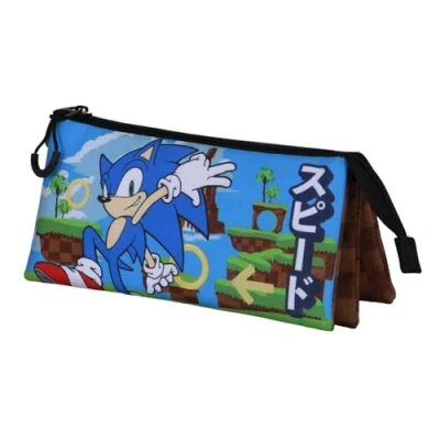 Imagen de Sonic The Hedgehog SEGA Greenhill Estuche Portatodo Triple, Multicolor, 23 x 11 cm