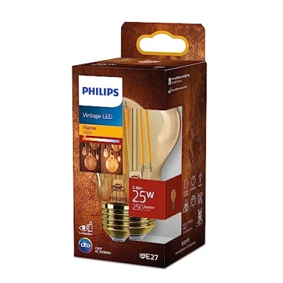 Imagen de Philips Bombilla LED Vintage Ámbar Tipo A60, Casquillo E27 3.1W, 250 Lúmens, Luz Efecto Llama, 1800k