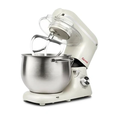 Imagen de Girmi IM50 Amasadora planetaria, 2200 W Max, 8 litros, 6 velocidades, Pulse, recipiente inoxidable con asa, dispositivo de seguridad, accesorios incluidos, crema