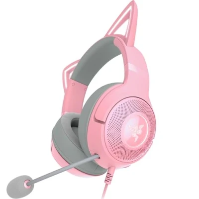 Imagen de Auriculares gaming Razer Kraken Kitty V2, Sonido envolvente, Orejas gatito, Micrófono integrado, Rosa