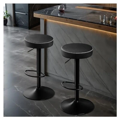 Imagen de STOOLINK Taburetes de Bar Requlable en Altura, Taburete Cocina Juego 2, Alto Cuero Microfibra, con Reposapiés, 150kg para Comedor, Mostrador Negro
