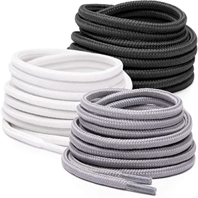 Imagen de Miscly Cordones Redondos [3 Pares] Para Zapatos, Zapatillas de Deporte y Botas Diámetro 4 mm (91 cm, Negro, Blanco, Gris)