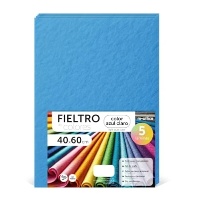 Imagen de m office Fieltro para Manualidades, de Colores, Suave y Flexible, Material Costura, Telas Patchwork, Ideal proyectos DIY, artesanía o decoración, 40x60cm (azul claro, 5 uds)