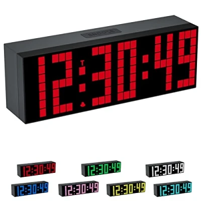 Imagen de CHKOSDA reloj despertador digital, LED digital de 2 pulgadas, 7 opciones color, brillo ajustable, cuenta regresiva con control remoto, calendario y visualización temperatura,