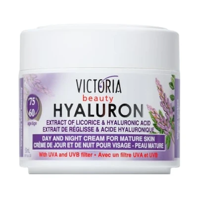 Imagen de Hyaluron &amp; Licorice Extract Anti Ageing Day Night Cream Mature Skin with UVA and UVB filters (60 75 age) Hyaluronic Acid 50ml by Victoria Beauty