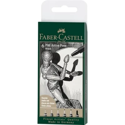 Imagen de Faber Castell 167154 Pitt Artist Pen Bolígrafo (6 unidades), color 199, negro, XXS, XS, S, F, M, 1,5, negro