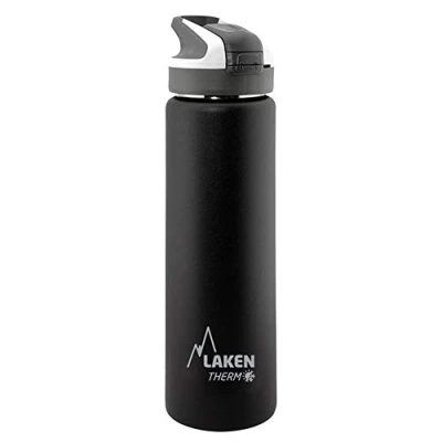 Imagen de LAKEN Botella de Agua Térmica al Vacío Acero Inoxidable Doble Pared (0,75L Negro) Tecnología 24 Horas Frío Ideal para Trabajo o Deporte Cierre Hermético y Uso Vertical