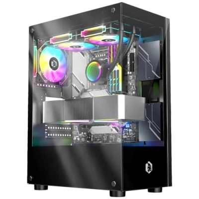 Imagen de Empire Gaming (2024 nuevo) Caja para PC Gamer CM 241 ARGB Media Torre Micro ATX e ITX 3 ventiladores 120 mm pines 5 voltios LED RGB direccionable MB Sync Mid Tower negro