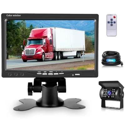 Imagen de YYKJ Cámara Marcha Atrás para Automóvil, de Respaldo con Cable y Kit Monitor 7 Pulgadas Sistema Visión Trasera por Infrarrojos Vehículos Pesados RV Trucks Bus Trailers