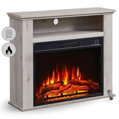 Imagen de Chimenea eléctrica BALDERIA Frida de pie con Compartimento Adicional y calefacción 2000 W, Efecto Llama 3D Realista, Control Remoto, Temporizador, termostato Roble Gris