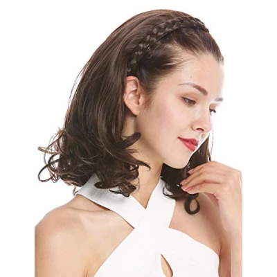 Imagen de WIG ME UP TYW60876H 6 Media peluca extensión con aro del pelo trenzado color castaño al hombro puntas onduladas 45 cm