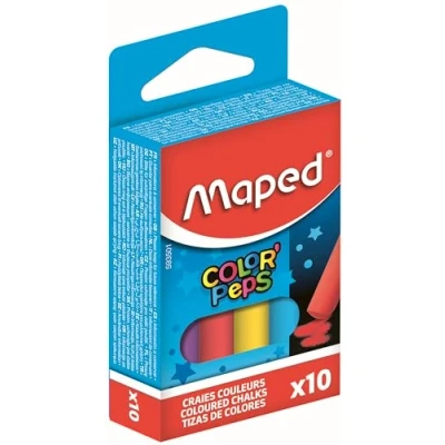 Imagen de Maped Tizas de Colores para Aceras 10 Pizarras Fabricadas con Carbonato Calcio Fórmula Libre Polvo Mejor Visibilidad y Legibilidad