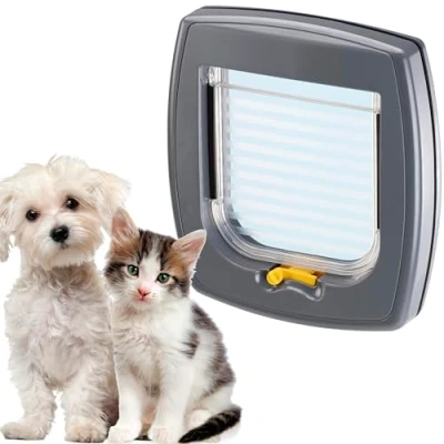 Imagen de Ferplast Gatera, Puerta para Gatos y Perros Pequeños, Cristal Paredes, Entrada Salida controlables 2 vías, Instalación Universal, Túnel Parcial, Swing 1 Tamaño Pequeño, Gris