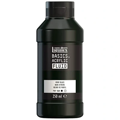 Imagen de Liquitex Basics Fluid Pintura acrílica de consistencia fluida, secado rápido, resistente a la luz, impermeable, acabado satinado permanente, bote 250 ml, negro marfíl
