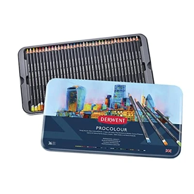 Imagen de Derwent Procolour Juego de 36 Lápices Colores Textura Suave Calidad Profesional en 1 Caja Metálica, 4 mm