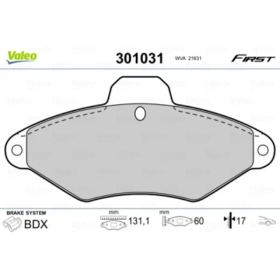 Imagen de VALEO 301031 Juego de pastillas freno FIRST Eje delantero excl. contacto avisador desgaste sin chapa antichirridos CITROËN: Xantia Hatchback