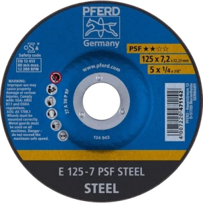 Imagen de PFERD Disco de desbaste, 5 unidades, 125 x 7,2 22,23 mm, acodado, PSF STEEL 69298071 para acero