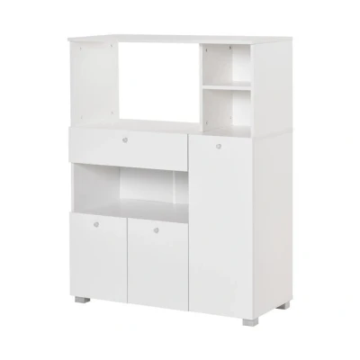 Imagen de HOMCOM Mueble Auxiliar de Cocina para Microondas Aparador con Cajón Estantes 3 Puertas Compartimientos Diseño Anti vuelco Comedor 90x40x120 cm Blanco