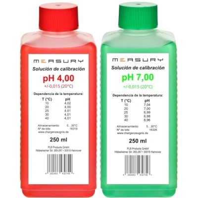 Imagen de Measury solución de calibración pH 4.00 y 7.00, tampón por 250 ml, rojo/verde, juego líquido