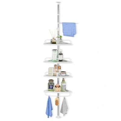 Imagen de JUPPLIES Estanteria Telescopica de Baño Altura Ajustable 100 a 260cm Esquinero Ducha Plástico y Metal sin Taladro Organizador Bañera, Lavabo con 4 Baldas (Blanco)