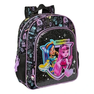 Imagen de Safta MONSTER HIGH Mochila Escolar Niño, Infantil, Adaptable a Carro, Ideal para Niños en Edad Escolar, Cómoda y Versátil, Calidad Resistencia, 32x12x38 cm, Color Negro