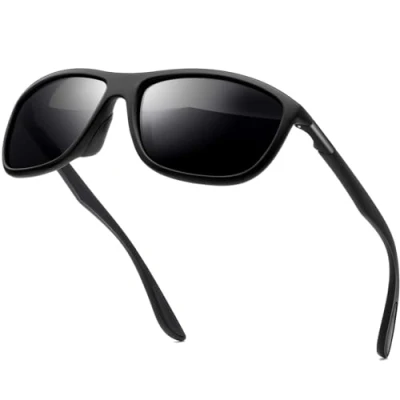 Imagen de KANASTAL Gafas de Sol Hombres Polarizadas Negras oscuras Mujer Deportivas Rectangulares Curvas Running Conducir Vintage Sunglasses UV400 Men Black Negro Mate