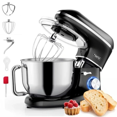 Imagen de Fentic Batidora Amasadora 2000W Con Bol 6.2L para Hornear Reposteria Batidor, gancho amasador y mezclar Incluye Cubierta protectora accesorios adicionales Negro