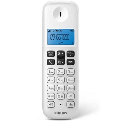 Imagen de Philips D1611W/34 Teléfono Fijo Inalámbrico, Retroiluminación, HQ Sound, Agenda 50 números, Consumo Reducido Eco, Identificador de Llamadas, Alcance 50m 300m Color Blanco (Compatible: ES, IT, FR)