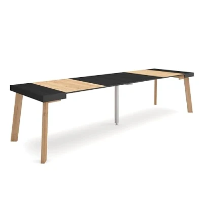 Imagen de Skraut Home Mesa Consola Extensible Comedor Plegable 300 para 14 comensales Patas de Madera Estilo Moderno Negro y Roble