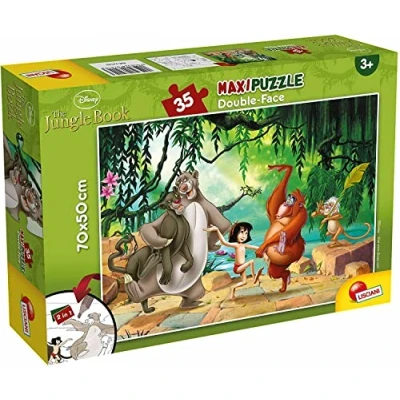 Imagen de Liscianigiochi Puzzle Maxi Floor para niños de 35 piezas 2 en 1, Doble Cara con reverso colorear Disney El Libro la Jungla 74143