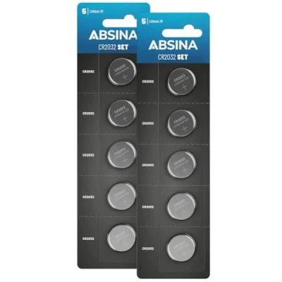 Imagen de ABSINA 10x Pila CR2032 3V Pilas 2032 Boton a Prueba de Fugas y duraderas para Mando Coche Mucho más Piles CR2032, bateria, Lithium