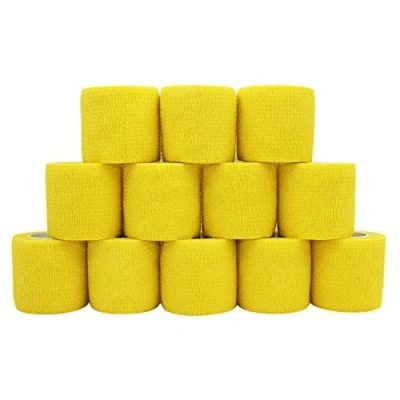Imagen de COMOmed vendaje médico microporoso y cohesivo, venda de crepé autoadhesiva, envolvente veterinario para caballos, caucho natural, 5 cm x 4,5 m, hombre, amarillo, 12 rolls