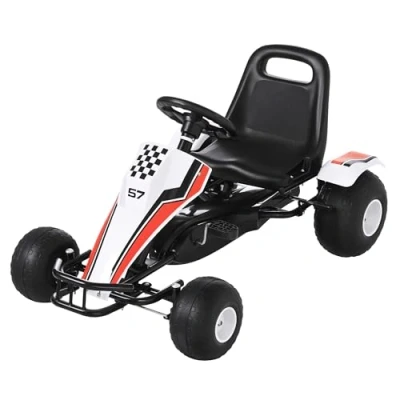 Imagen de HOMCOM Go Kart a Pedales para Niños de +3 Años Coche Infantil con Asiento Ajustable y Freno Mano 104x66x57 cm Blanco Negro
