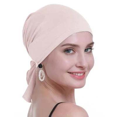 Imagen de osvyo Pañuelo de bambú para la cabeza quimioterapia mujer, pérdida cabello, turbantes y gorras con embalaje sellado, rosa pastel, Talla única