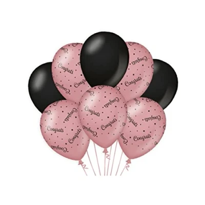 Imagen de Globos de cumpleaños rosa/negro Felicidades, Pack of 8