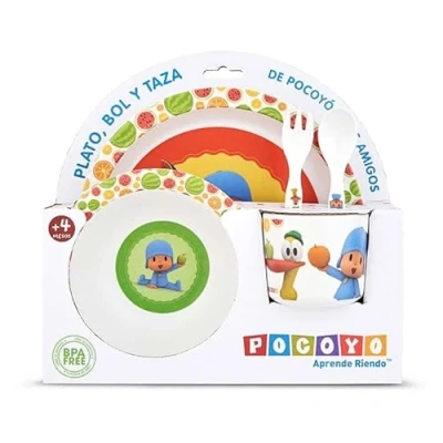 Imagen de maxifiestas Set Vajilla Infantil Pocoyo, para Desayuno, Niños y Niñas, Pack de 5 Piezas (Plato, Taza, Cuchara, Tenedor, Cuenco)