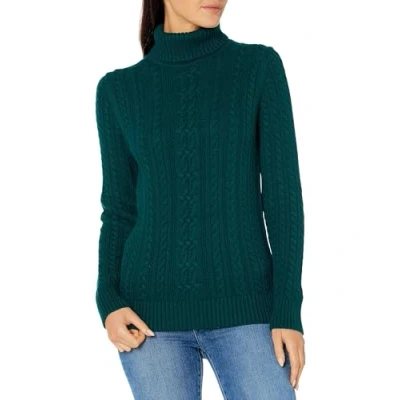 Imagen de Amazon Essentials Jersey de Cuello Vuelto y Punto Cable Tipo Pescador (Disponible en Tallas Grandes) Mujer, Verde Bosque, XL
