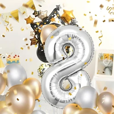 Imagen de Globos de Cumpleãnos 8 Plata,101 CM Globo Numeros Gigantes Grandes Decoracion,Globo Numero 8,Globos Niño Niña Adultos,Vuelan con Helio