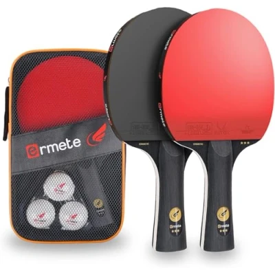 Imagen de Ermete Palas de Ping Pong, 2 Raquetas Profesionales, 3 Pelotas Pong y Bolsa Transporte, Ideal para Principiantes, familias Profesionales